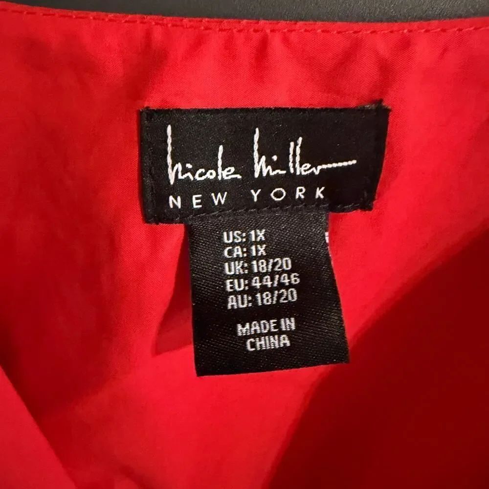 Nicole Miller New York Red Cotton Ruffle Hem Dress Plus Size 1X - Picture 8 of 9